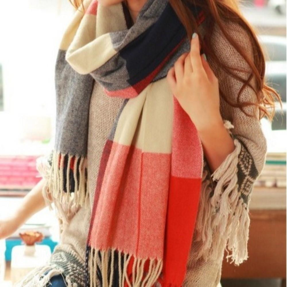 Keep Warm Plaid Scarf Thick Shawl Wrap Casual Imitation Cashmere Shawl  Autumn Winter