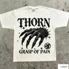 GRASP OF PAIN Vintage Dark Combat Unisex Cotton TShirt with Retro Thorn Print Retro Streetwear Tee