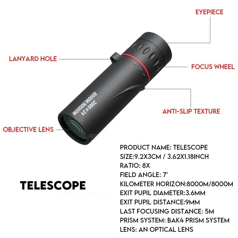 2000x24 Monocular Telescope Outdoor Mini Portable Zoom Telescope Phone Telescope Clip Tripod Camping Birdwatching Telescopes