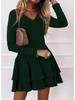 Women's Mid-Waist Solid Color Princess Pullover Dress with Spliced Hem