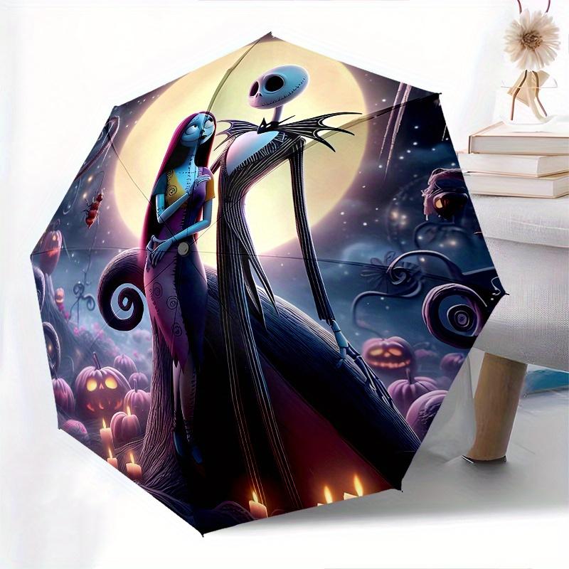 Jack Skellington, Sally Automatic Opening and Closing Umbrella - 8 Ribs Portable Folding Umbrella with Plastic Handle, Suitable for Leisure