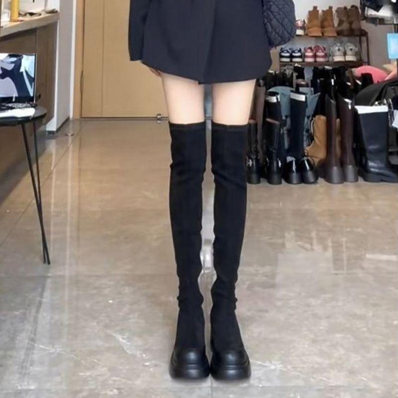 American knee boots women's autumn thin thick heel thick sole elastic thin long boots small high heel thin boots ins