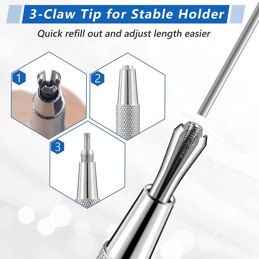 Hiboom 2 Pcs Welders Pencil with 24 Pcs Silver Round Refills, Mechanical Pencils Metal Marker with Built in Sharpener for Pipe Fitter Welder Steel
