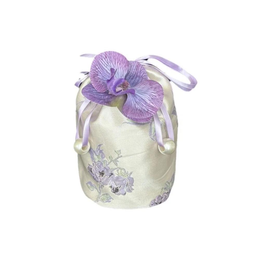 Flower Pendant Tassel Knot Wrist Bag Temperament Printing Wedding Candy Bag Make Up Pouch Chinese