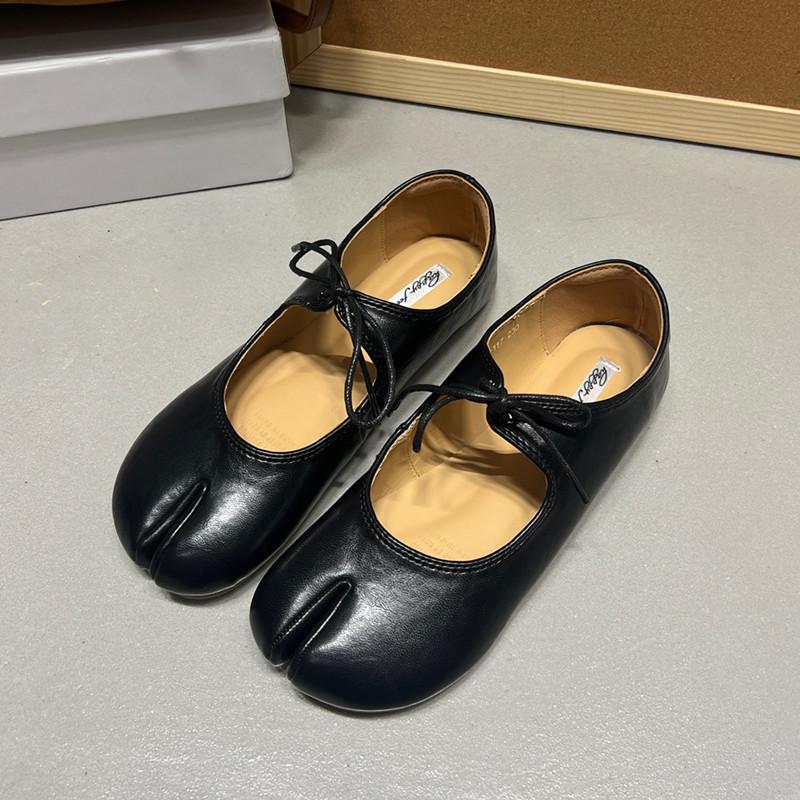

Fashion Bailamos Autumn Women Flat Shoes Fashion Split Toe Flat Heel Laofer Shoes Shallow Soft Leather Casual Outdoor Mary Jane Shoes 40 чёрный