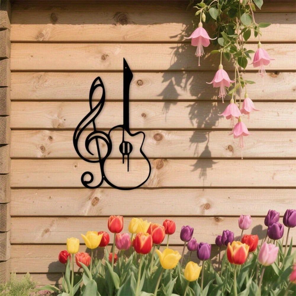 אמנות קיר מברזל בצורת תווי מוזיקה וגיטרה וינטג' קישוט שחור-זהב מתנה לסטודיו