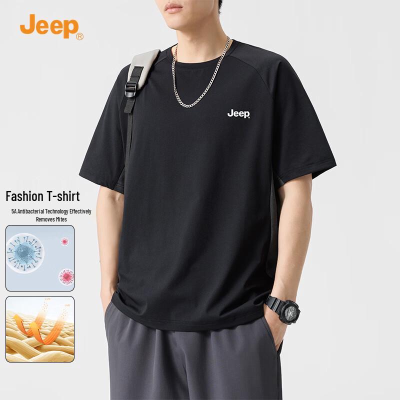 JEEP Men s Antibacterial Color Block Casual T-shirt M
