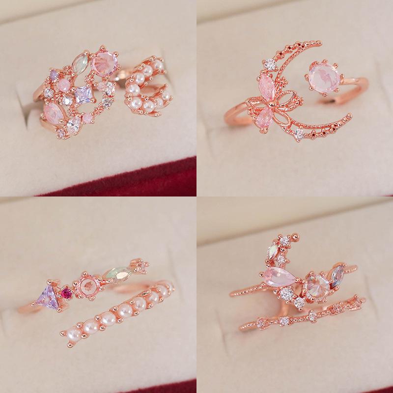 

Elegant Adjustable Pearl Zircon Flower Ring