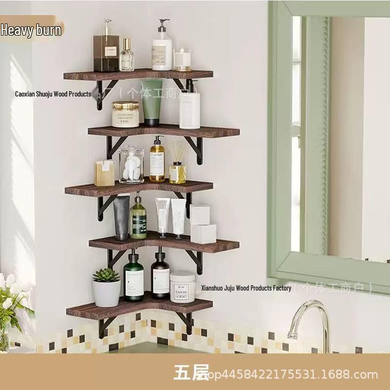 Wooden Corner Shelf with Iron Frame for Living Room, Kitchen, or Bathroom - Ideal for Books, Toys, and Storage.