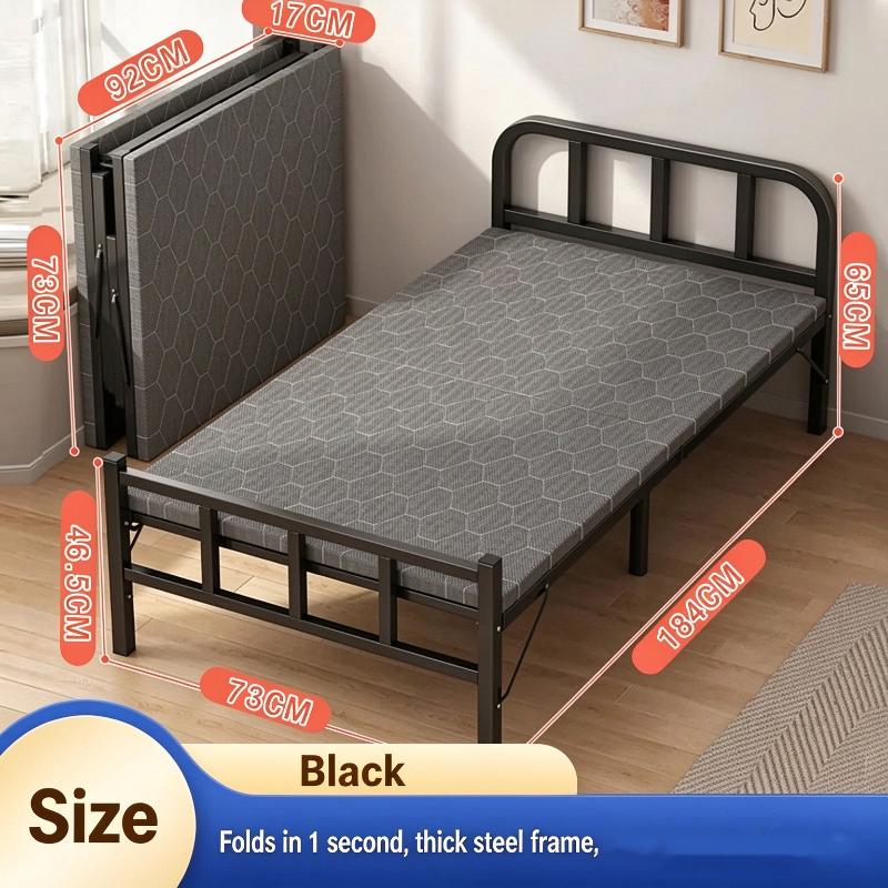 Folding Single Bed With Sturdy Metal Frame And Thick Comfortable Mattress Perfect For Guest Room Office Rest Outdoor Camping