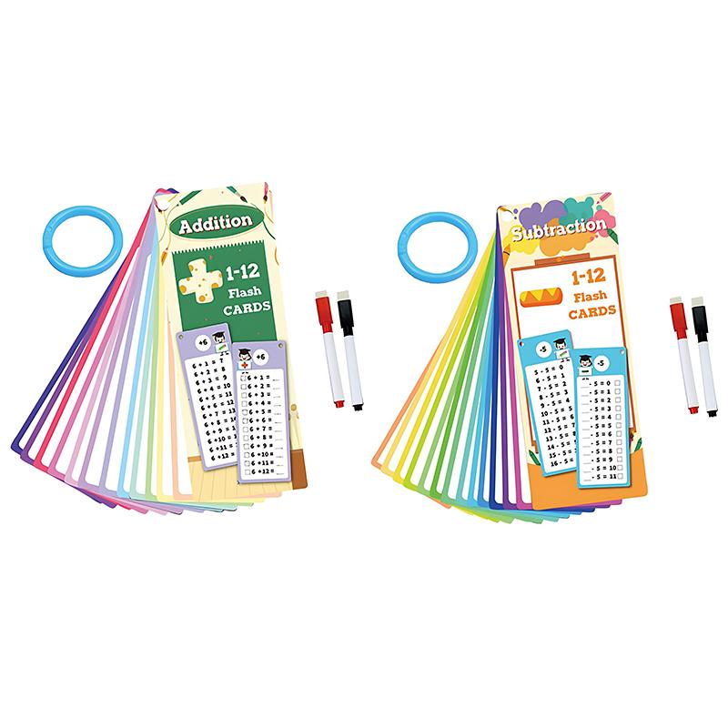 2 Mixed Set Math Flash Card Chart Reusable Math Teaching Enlightenment Props Addition&Subtraction or Multiplication&Division ZYF