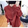 Southeast Asia Retro Stand Collar Plus Size Cotton Linen Shirt - Casual Loose Fit Long Sleeve