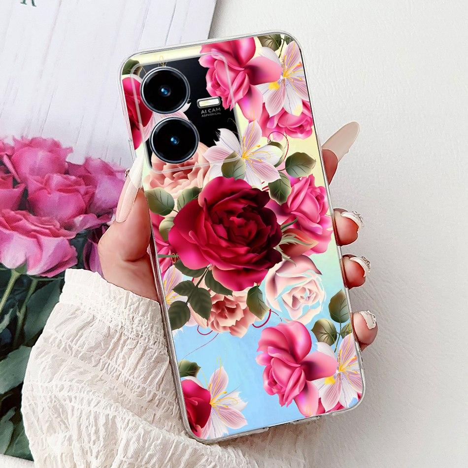 For Vivo Y22 Y22s Y22t V2206 V2207 Elegant Floral Butterfly Phone Case For Vivo Y22 Y22S Y22T 4G Soft Silicone TPU Cases