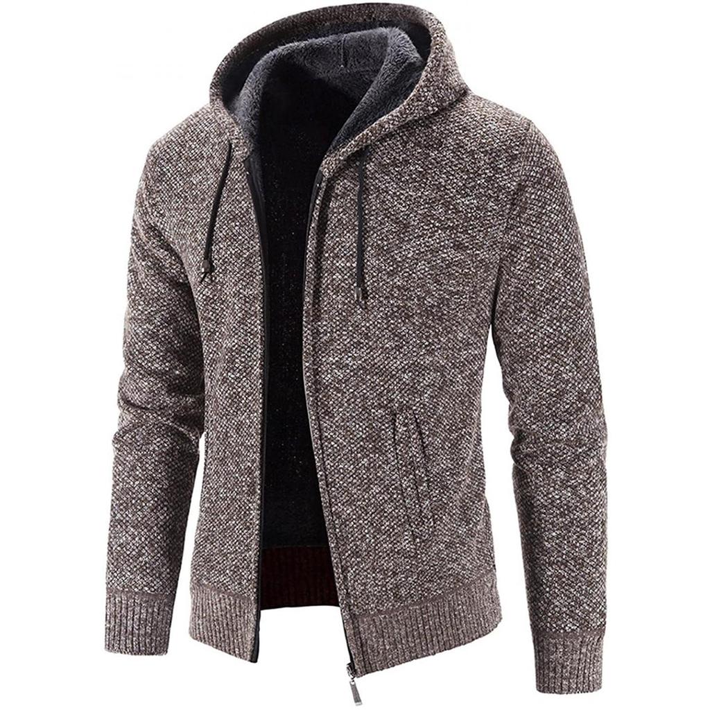 Men's Fashion Leisure Long Sleeve Warm Solid Color Hooded Jackets Tops