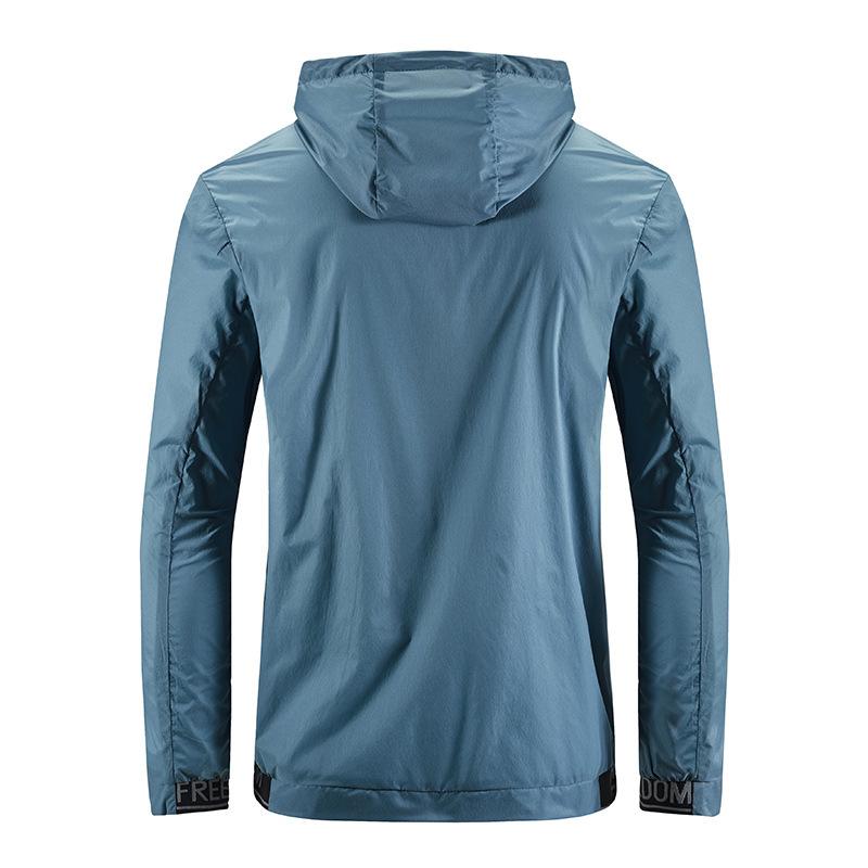 Sommer Kapuzenjacke Langarm Herren Lässig Jugend Einfarbig Kleidung Outdoor Leicht und Atmungsaktiv Schnelltrocknend Skin-Kleidung Herren