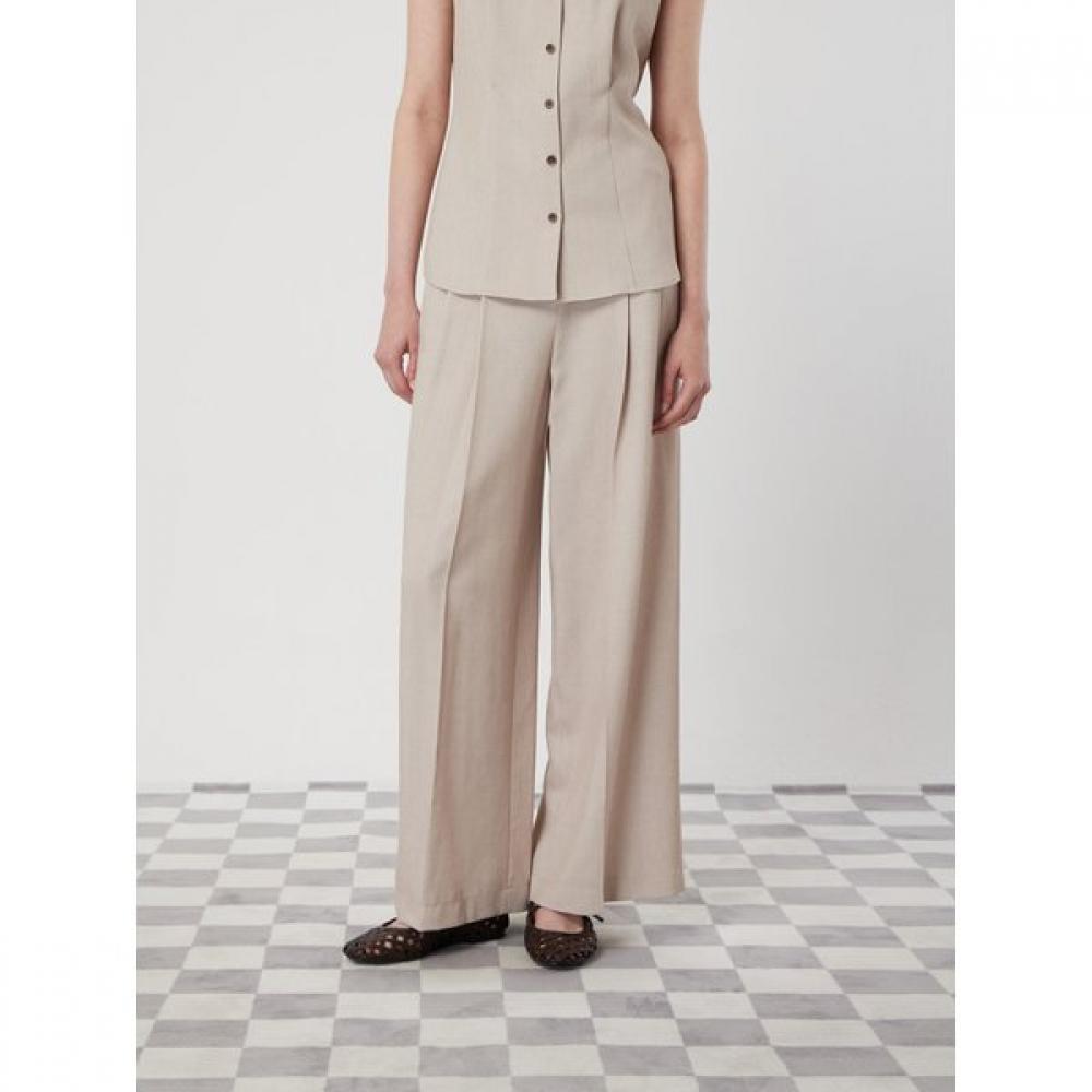 Cc Collect Linen Blend Back Banding Tuck Wide Pants C252msa043