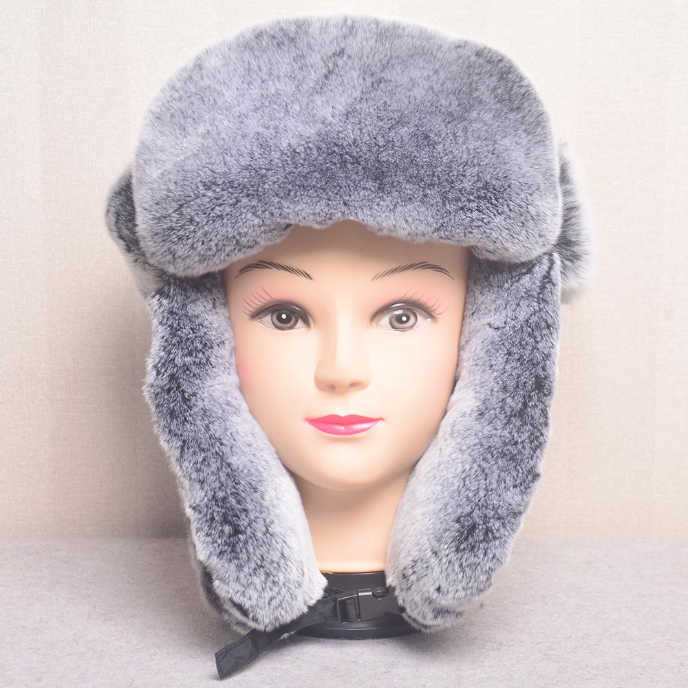 Hot Sale Fashion Women Real Fur Cap Winter Bomber Hat For Lady Real Rabbit Fur Russian Hat Ushanka Thick Warm Cap With Ear Flaps