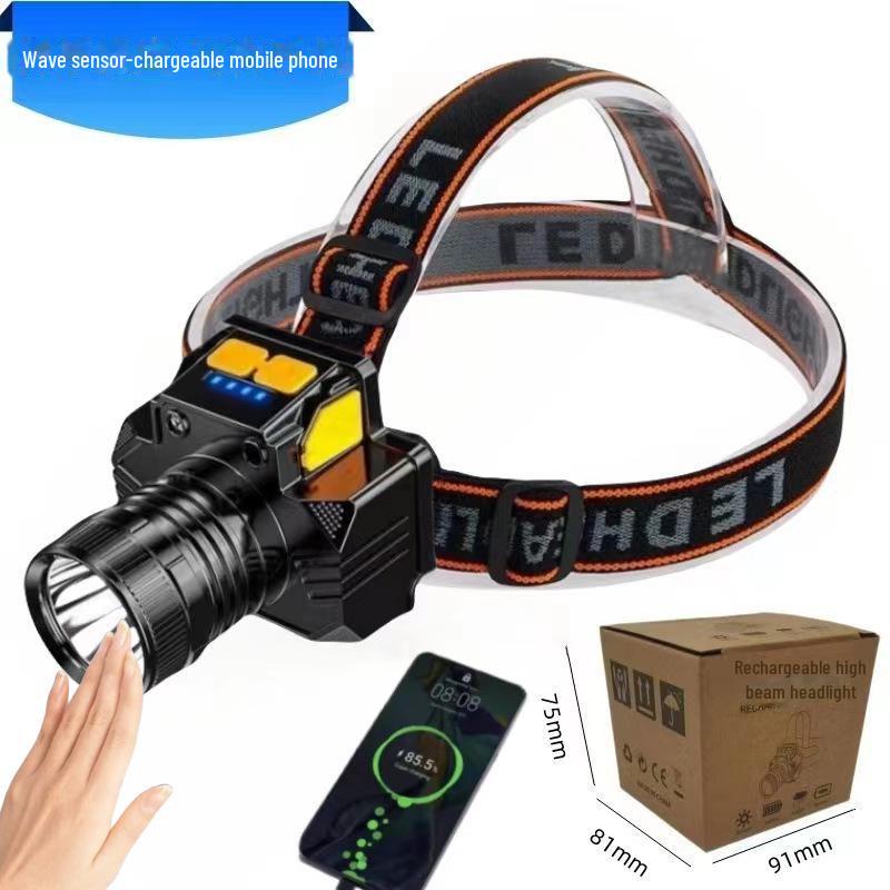 

USB-зарядный индукционный налобный фонарь: Яркий свет для активного отдыха и ночных мероприятий T2018 sensor, mobile phone rechargeable чёрный