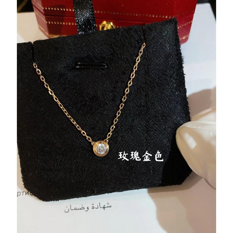 Kajia Classic Single Diamond Necklace Thick K Gold Plated One Diamond Flying Saucer Neck Chain This Bubble Clavicle Chain Women s