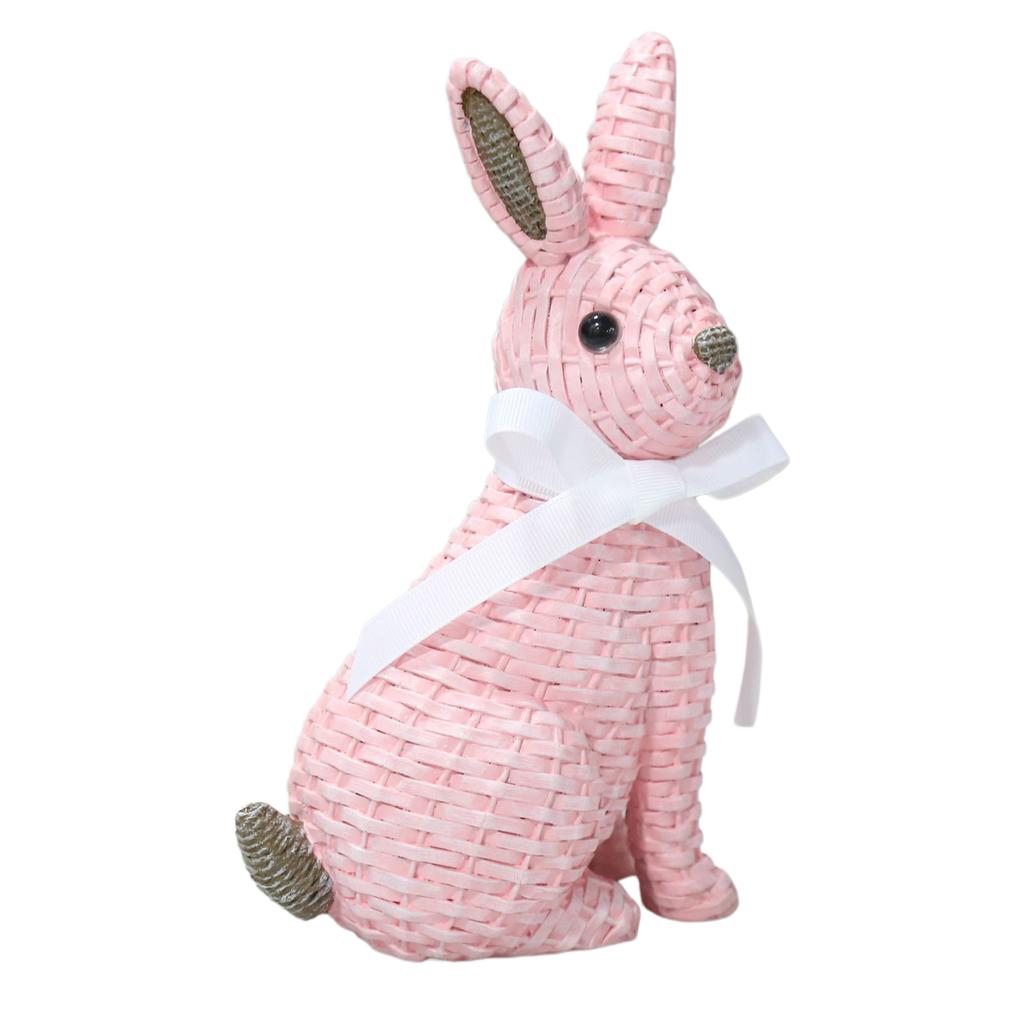 Resin Rattan Easter Bunny Vine Weaving Effect Wicker Bunny Decor Figurine Statue Decorative Ornament for Spring Table Decor