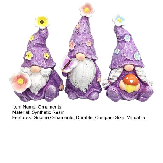 Miniature Mushroom Flower Figurines 3PCS Lavender Gnome Elf Set, Resin Spring Floral Decor Butterfly Set Tray Ornaments, Decorative Statues for Patio