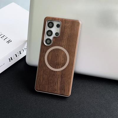 Suitable for Samsung S25ULTRA Elastic Buckle Mobile Phone Case Metal Frame Single-sided Peach Wood Back Plate Anti Fall Protection Case