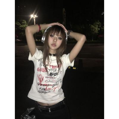 Japanese Y2k T-shirt Aesthetics Graffiti Tops Harajuku Graphic Print Short Sleeve T-shirt