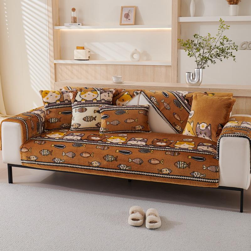 Sofa Cushion Winter Thickened Plush Seat Cushion Simple Cartoon Non-Slip Leather Sofa Cover New Cover Towel