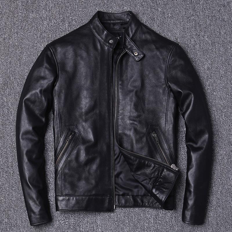 Special offer for picking up leaks in autumn and winter, first-layer cowhide, motorcycle leather jacket, genuine leather, men's stand-up collar, short