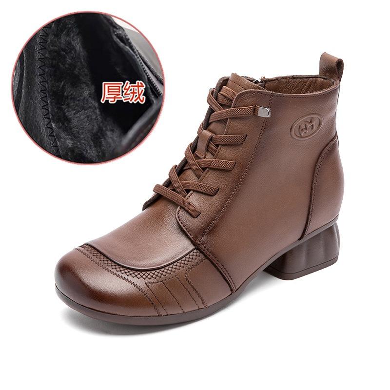 

Ботинки Мартин из натуральной кожи на мягкой подошве из говяжьей жилы, женские ботинки на толстом среднем каблуке в стиле ретро, короткие ботинки из первого слоя коровьей кожи, средние ботинки для мамы 41