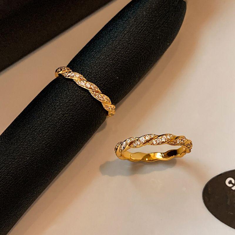 French Style Retro Metal Fire Color Zircon Cable Stitch Open Pearl Ring Female Special-Interest Design Accessible Luxury Classy Index Finger Ring Type C Inner Diameter 16Mm/Us Size 6 (Thin Hand)