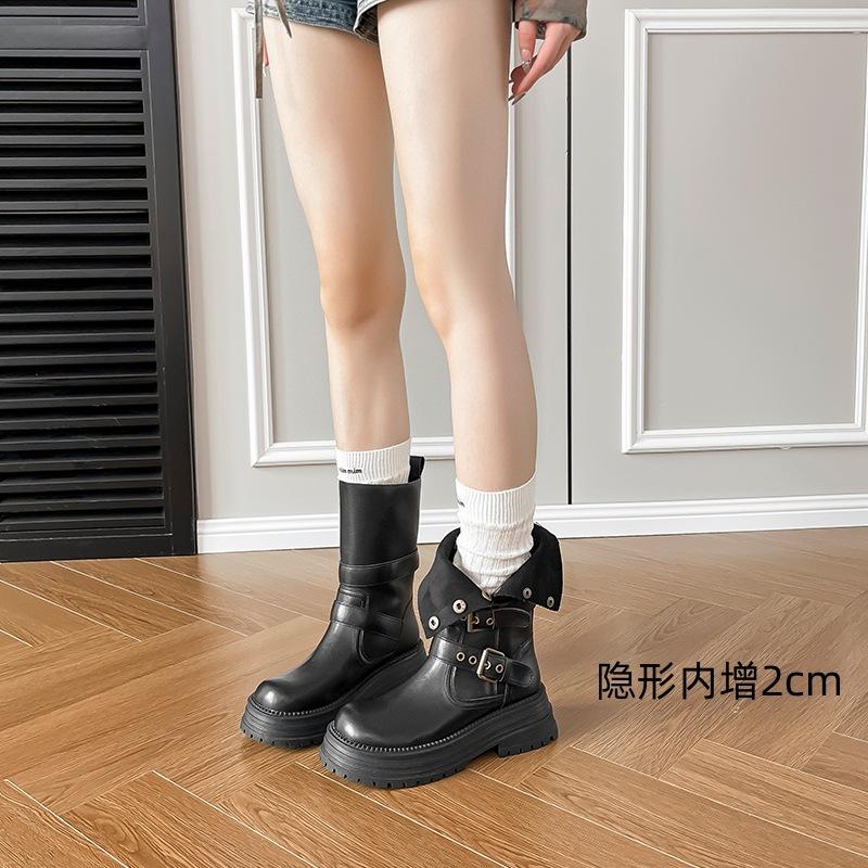 Wow~ thick-soled Maillard mid-tube short boots for women's autumn and winter new retro British style slimming and heightening brown Martin boots