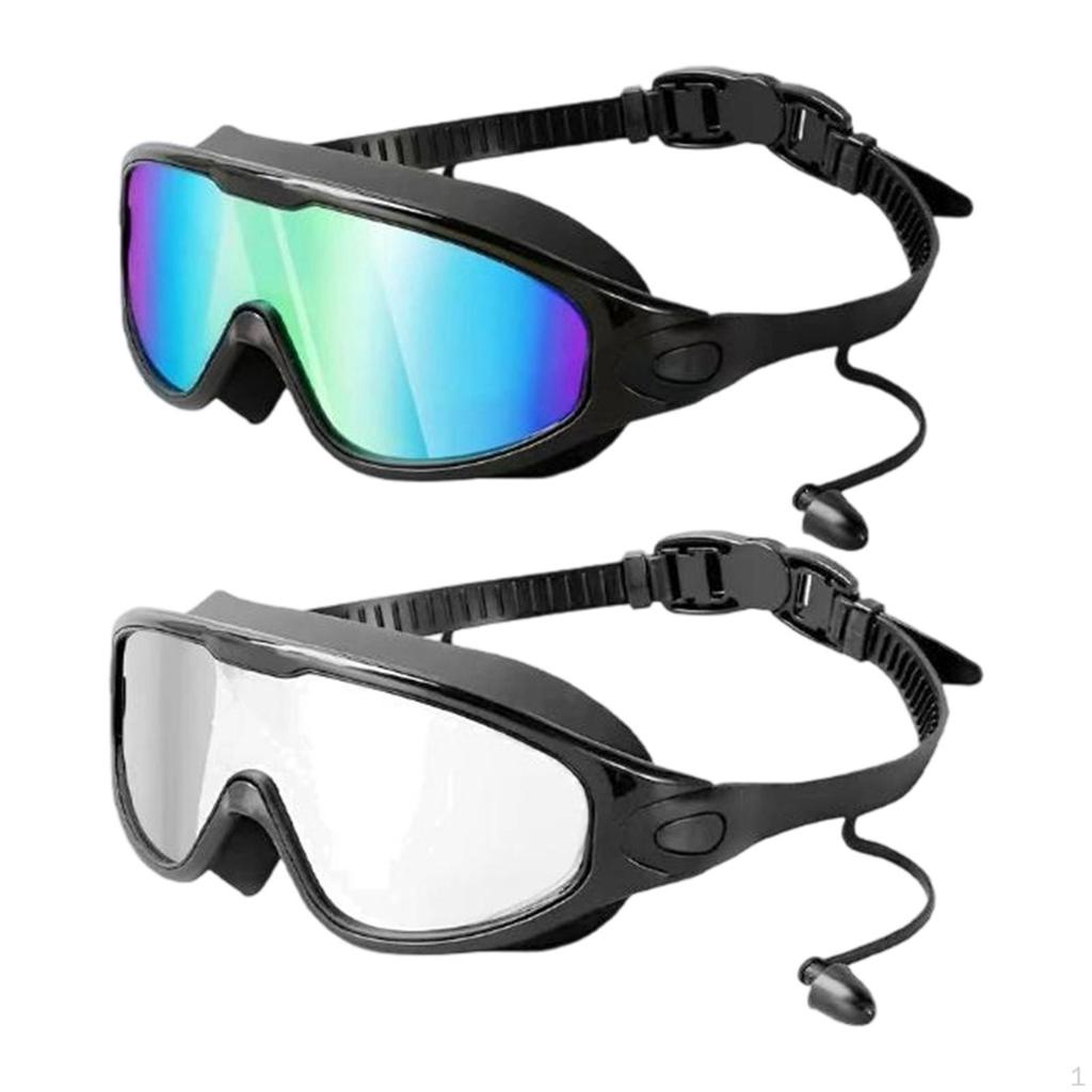 2 Pack Swimming Goggles with Earplugs, 180° , Waterproof, Storage