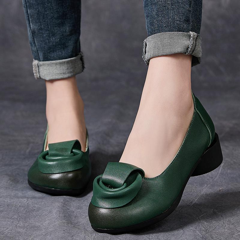 GKTINOO Jaro Léto Dámské Lodičky Retro Dámské Střední Podpatky Nazouvací Květinové Lodičky Ručně Vyráběné Dámské Boty z Pravé Kůže