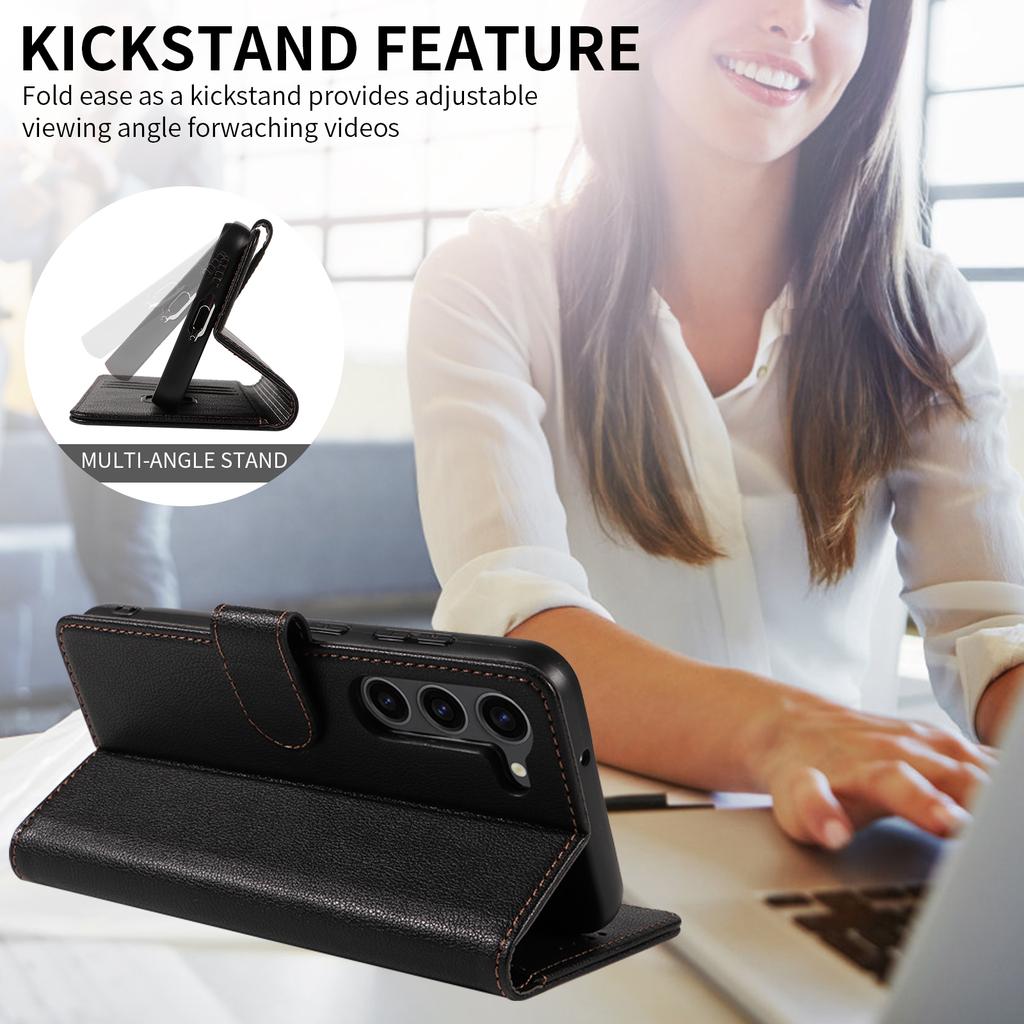 Para Samsung Galaxy S23 Capa de Couro Textura Lichia Bloqueio RFID Carteira Suporte Capa de Telefone