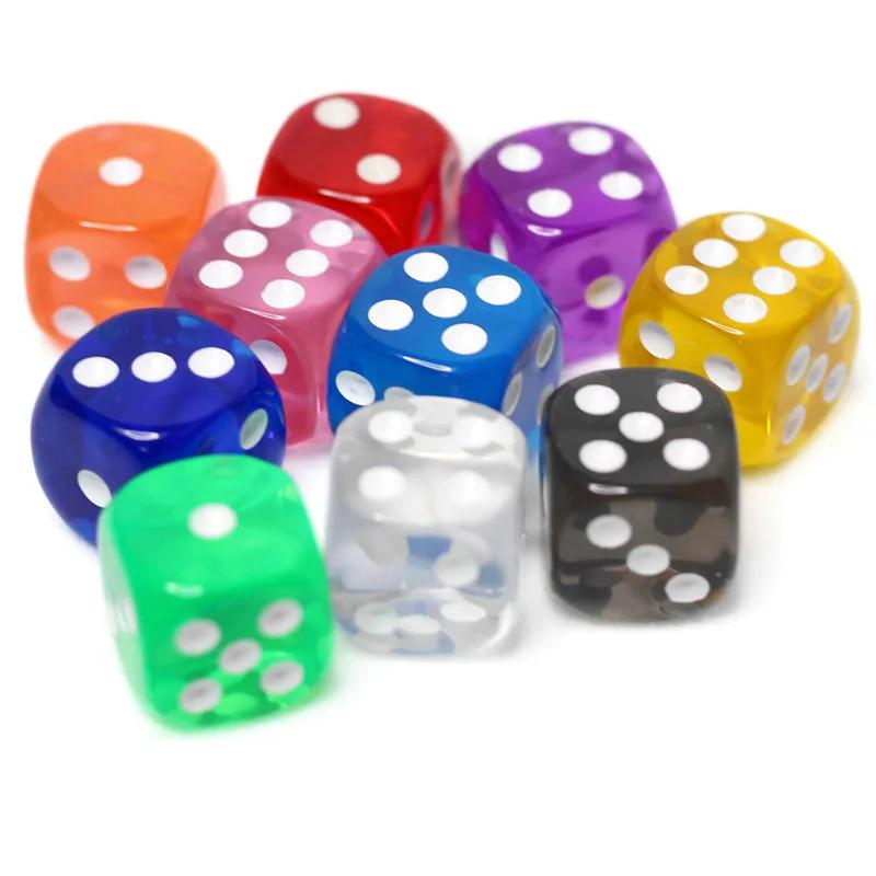 10Pcs 10Colors Acrylic Transparent 16Mm Clear Color Six Sided Spot D6 Playing Games Dice Set For Bar Pub Club Party Board Game