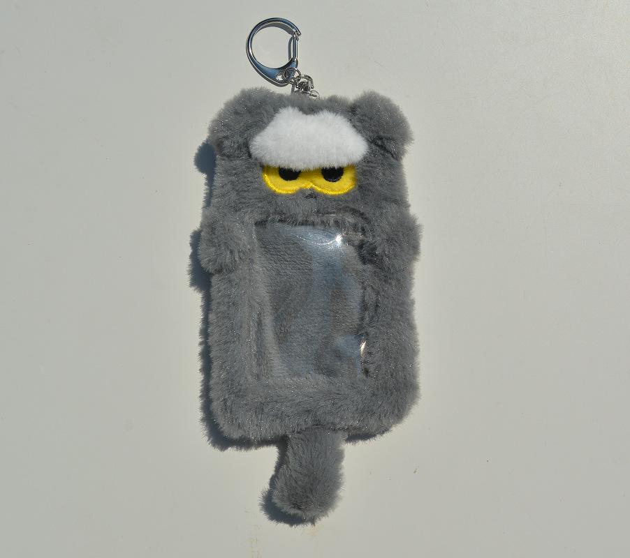 Cute Cartoon Grey Cat Plush Keychain Card Holder Mini Wallet ID Badge Case School Pass Bag Charm