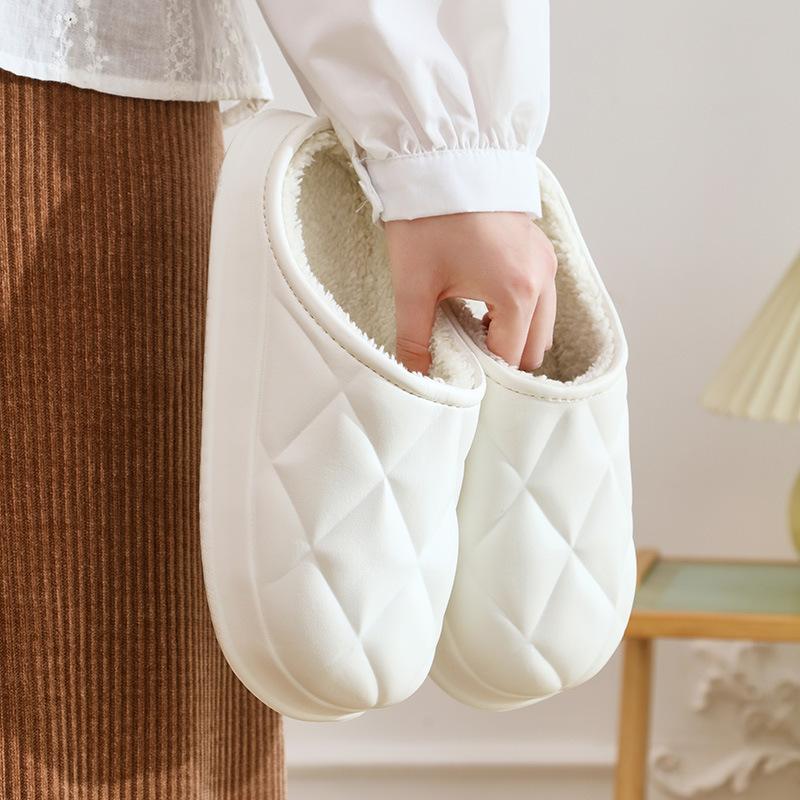 Women s Winter Plush Cotton Slippers, Non-Slip Fleece Lined Slip-On Casual Couple Home Warm House Slippers 36-37