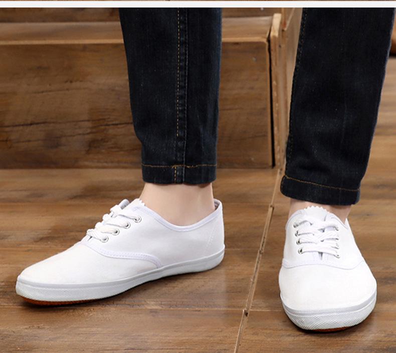 Lutai Unisex White Canvas Lace-Up Casual Gym & Work Shoes