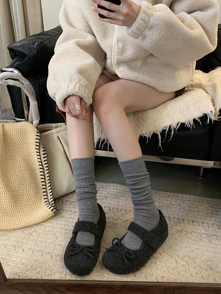 French Xiaoxiangfeng bow versatile hair single shoes 2025 autumn new inner height increase shallow mouth round head Mary Jane shoes