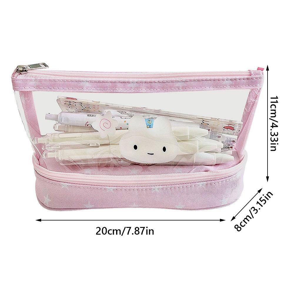 Pink Star Rabbit Pattern Pen Bag Double Layers Stationery Storing Bag Stationery Bag Students