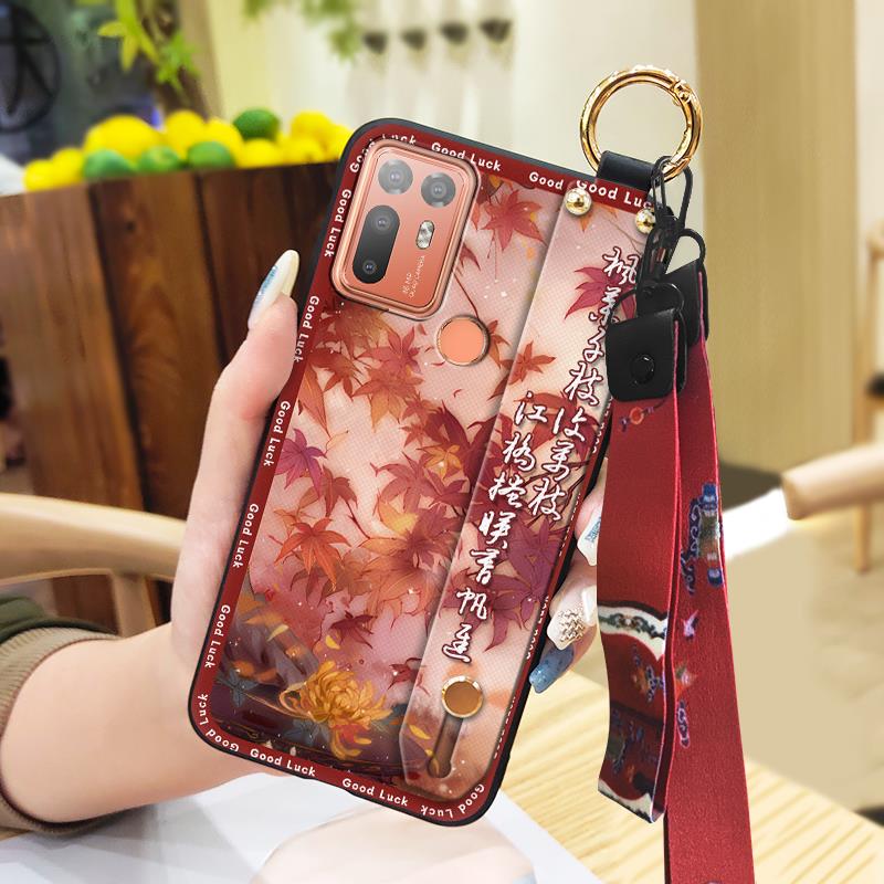 Lanyard Fashion Phone Case For HTC Desire 20 Plus/D20+ Kickstand Wristband Shockproof Waterproof Wrist Strap Silicone