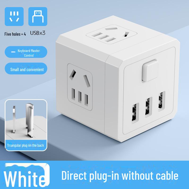 Multifunkční USB rychle nabíjecí napájecí kostka s přenosnou zásuvkou