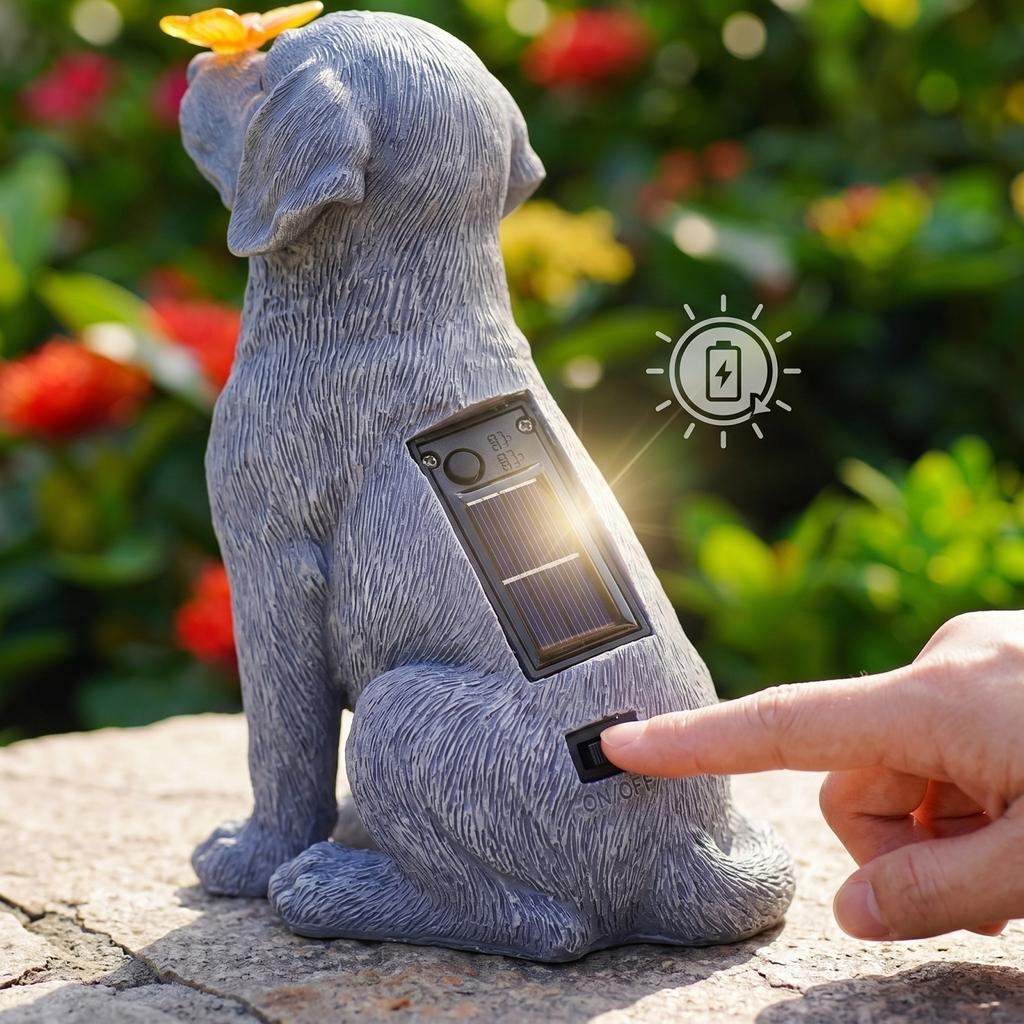 Solar Resin Dog Statue Light Outdoor Waterproof LED Garden Decor for Patio Yard Lawn Landscape Sculpture