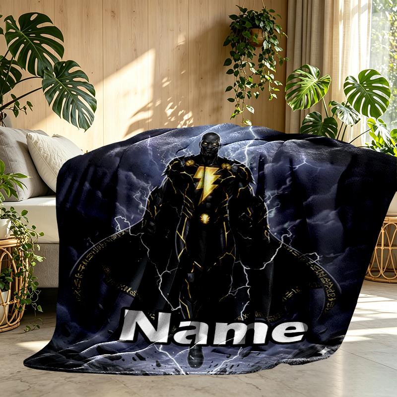 Custom Name Personalized Black Adam Print Blanket, Home Decor, Bedroom, Sofa, Camping, Couch, Gifts for Birthday Christmas