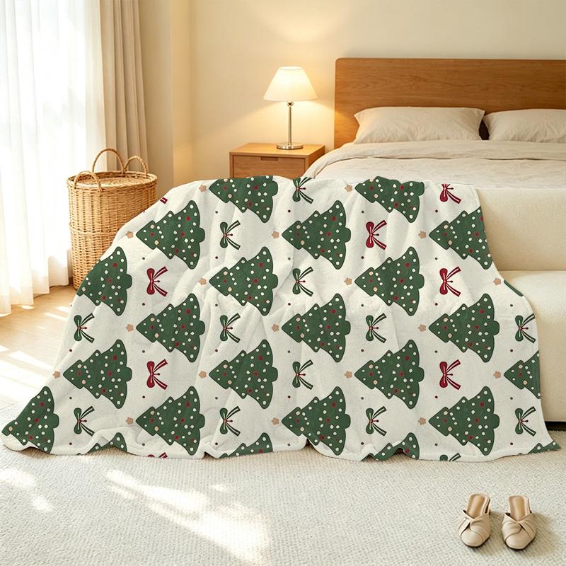 Christmas Tree Design Flannel Fleece Throw Blanket - No Shedding, Soft & Warm Cozy Blanket for Home, Couch, Bed, Nap, Christmas Decor