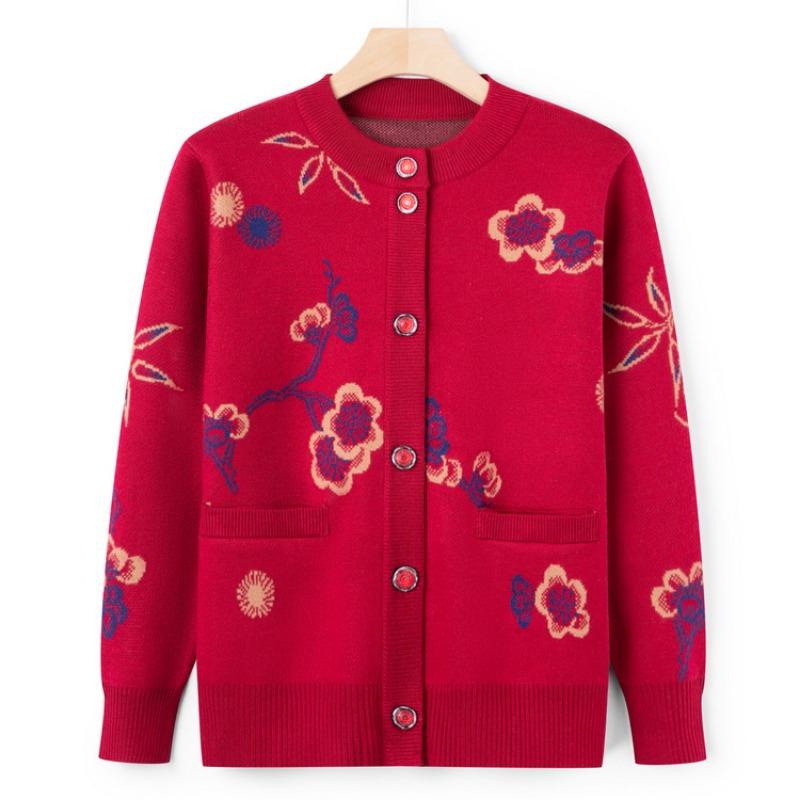 Mom's new early autumn sweater jacket medium old woman autumn knitted sweater old lady casual top grandma cardigan