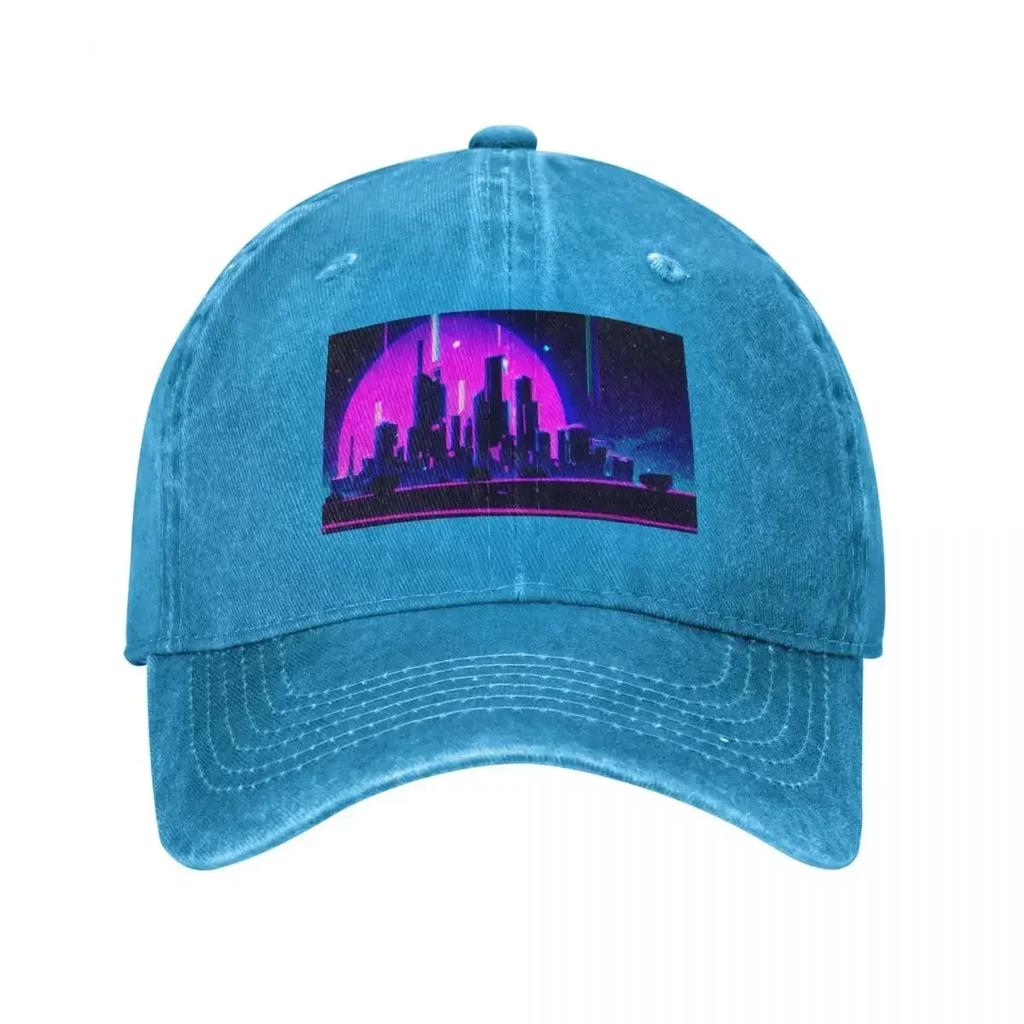 Cyan synthwave city Baseball Cap mens big size hat Snap Back Hat Golf  Mens Womens