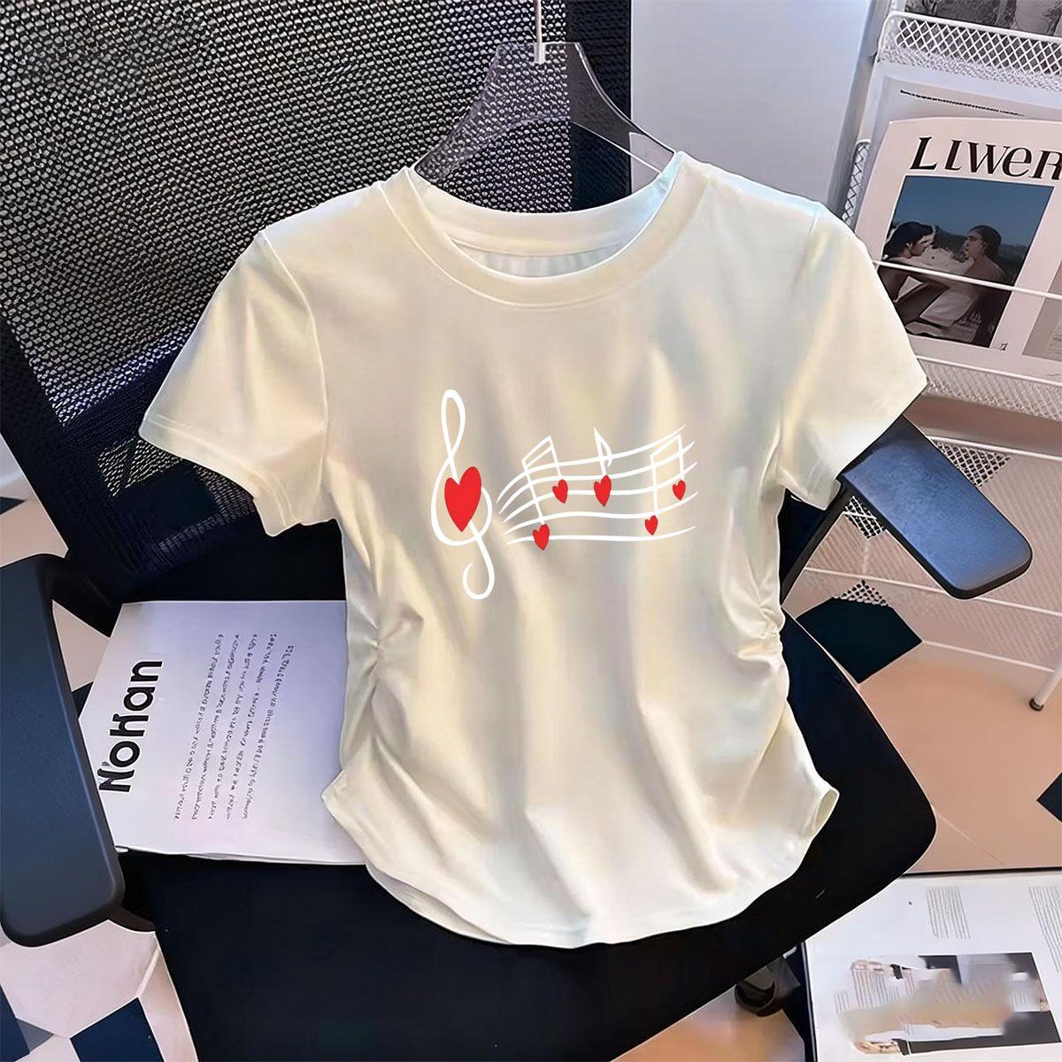 

Womens WaistDefining Elastic T Shirt Red Heart Group printed Short Sleeve Round Neck top tee Summer Outdoor tshirts S