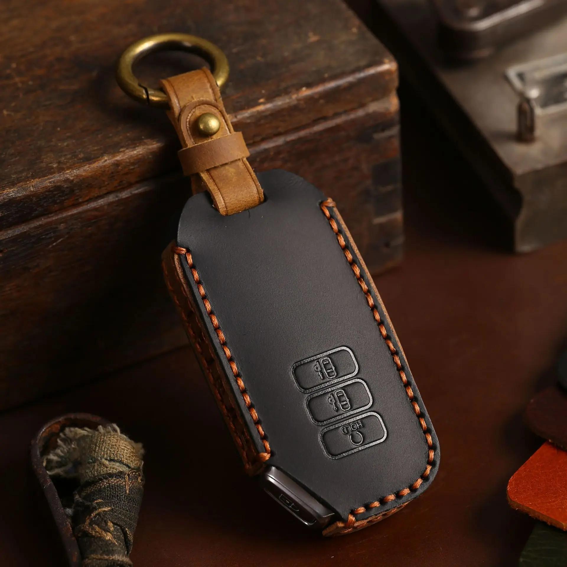 

Luxury Car Key Case Cover Genuine Leather Keychain Accessories for Kia Ev6 Seltos K5 Sorento Mq4 7 Button Kring Holder Shelley чёрный